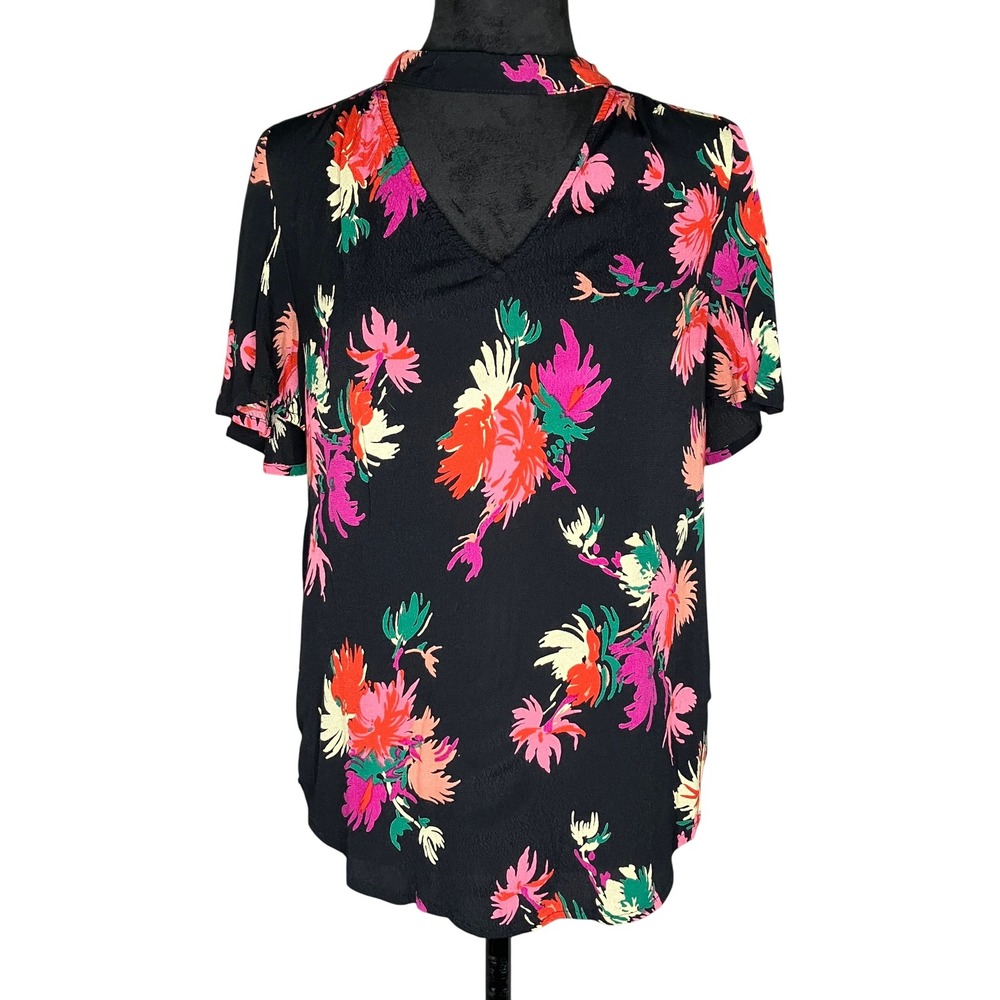 Maeve Anthropologie Bella Floral Choker V-neck Flutter Sleeve Boho Blouse Small